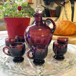 Antique Amethyst Glass Decanter Set